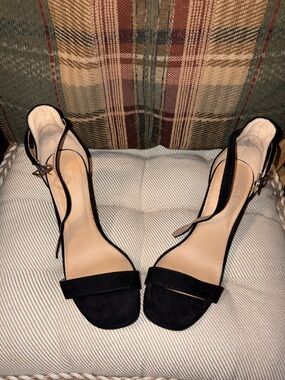 Material Girl Black Open-Toe Ankle-Strap Heels